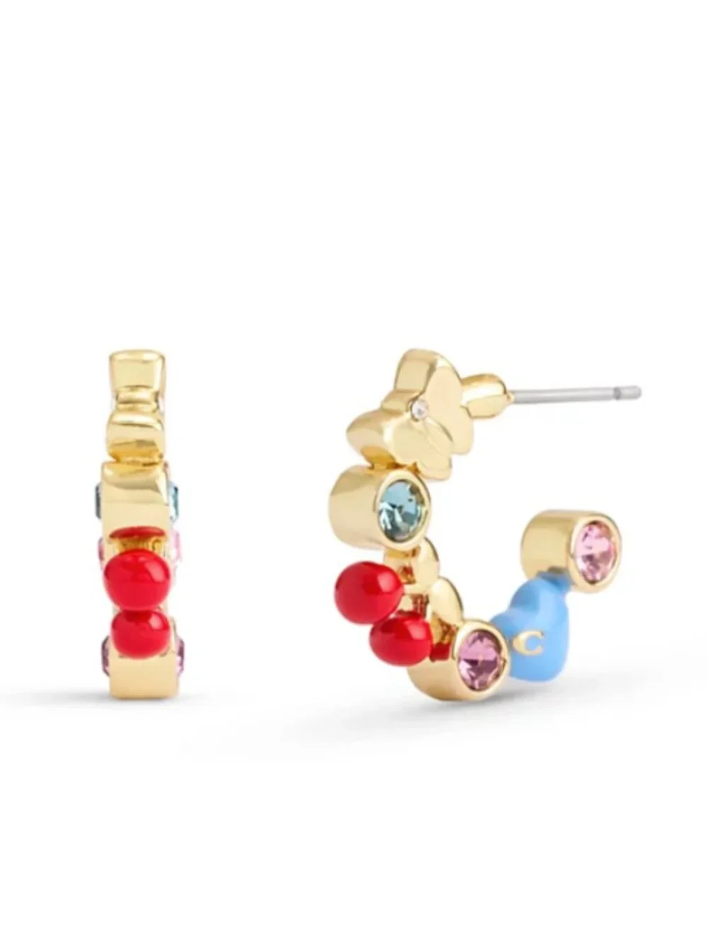 COACH Faux Stone Signature Charm Huggie Earrings - NWT $85 MSRP - Picture 2 of 10